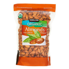 Kirkland Signature organic almonds bag with orange top and front label
