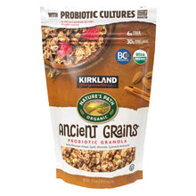 Granola bag: organic ancient grain granola with probiotic cultures, brown and white