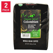 Organic decaf whole bean coffee bag, medium-dark roast, 2 lb (2-pack)