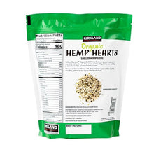 Back of Kirkland organic hemp hearts bag with nutrition facts and ingredients