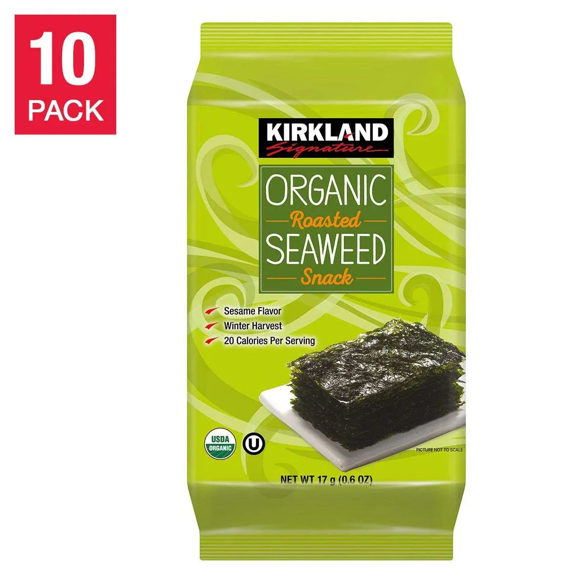 Kirkland Signature Organic Roasted Seaweed, 0.6 oz, 10-count - USA MEGA SHOP