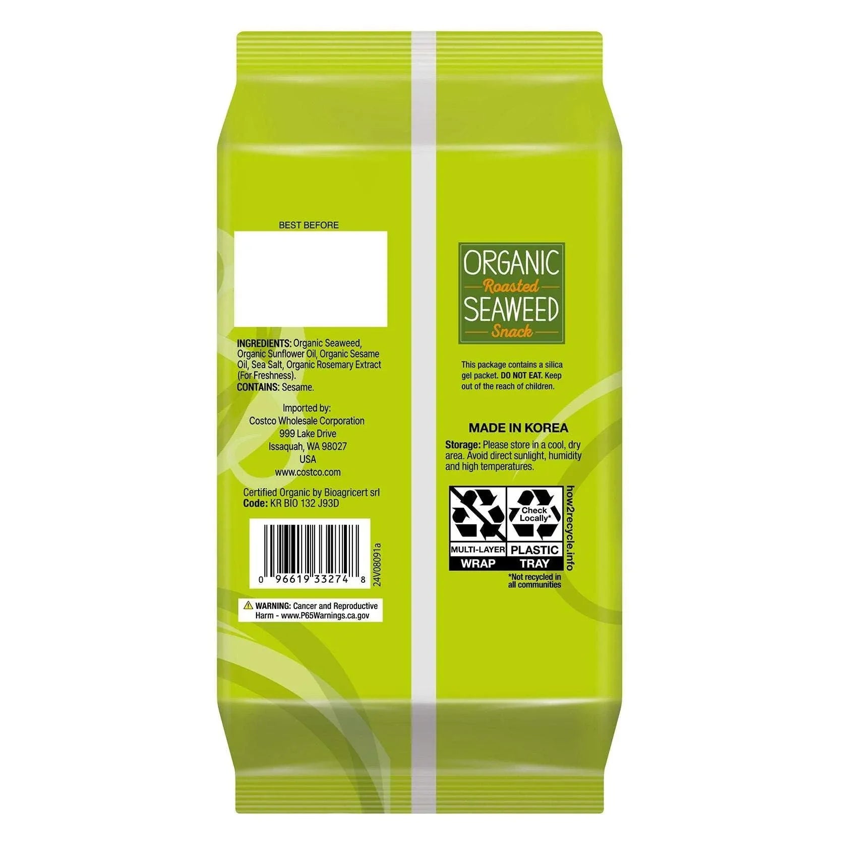 Kirkland Signature Organic Roasted Seaweed, 0.6 oz, 10-count - USA MEGA SHOP