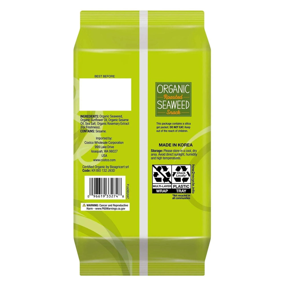 Kirkland Signature Organic Roasted Seaweed, 0.6 oz, 10-count - USA MEGA SHOP