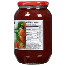 Organic strawberry spread jar side with Nutrition Facts panel