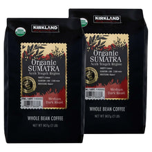 Two Organic Sumatra whole bean coffee bags, USDA organic, medium dark roast, 2-pack