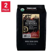 Organic Sumatra whole bean coffee bag, USDA organic, medium dark roast, 2 lb