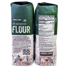 Kirkland Signature organic unbleached all-purpose flour bags with Nutrition Facts
