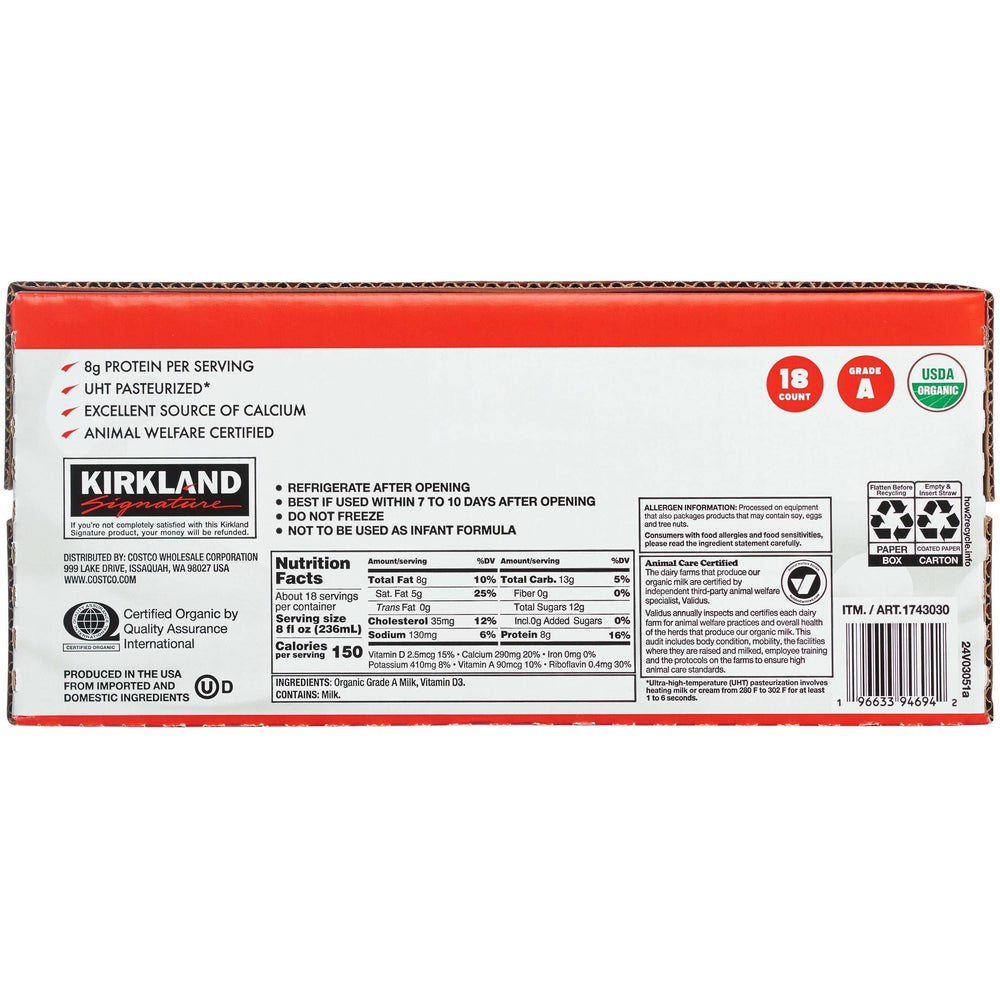 Kirkland Signature Organic Whole Milk, 8 fl oz, 18-count