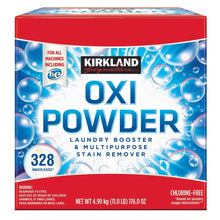 Laundry booster Oxi powder box, blue bubble design, red top, 328 loads