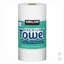 Paper towel roll pack, white roll with teal label, 2-ply absorbent