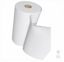 Two white paper towel rolls with embossed texture, 2-ply sheets