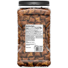 Peanut butter filled pretzel nuggets jar with nutrition label on the front