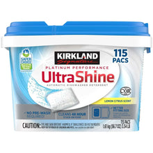 Dishwasher detergent pacs container, 115-count, lemon citrus scent, UltraShine