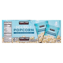 Kirkland Signature sea salt popcorn multipack box with nutrition panel and baggies