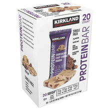 Kirkland Signature protein bar box, single pack chocolate chip cookie dough