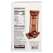 Protein bar single pack box with chocolate peanut butter bar and nutrition facts