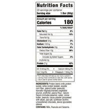 Nutrition facts panel for protein bar with calories and ingredient list