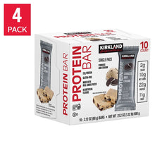 Kirkland Signature protein bar 4-pack box, Cookies and Cream flavor.