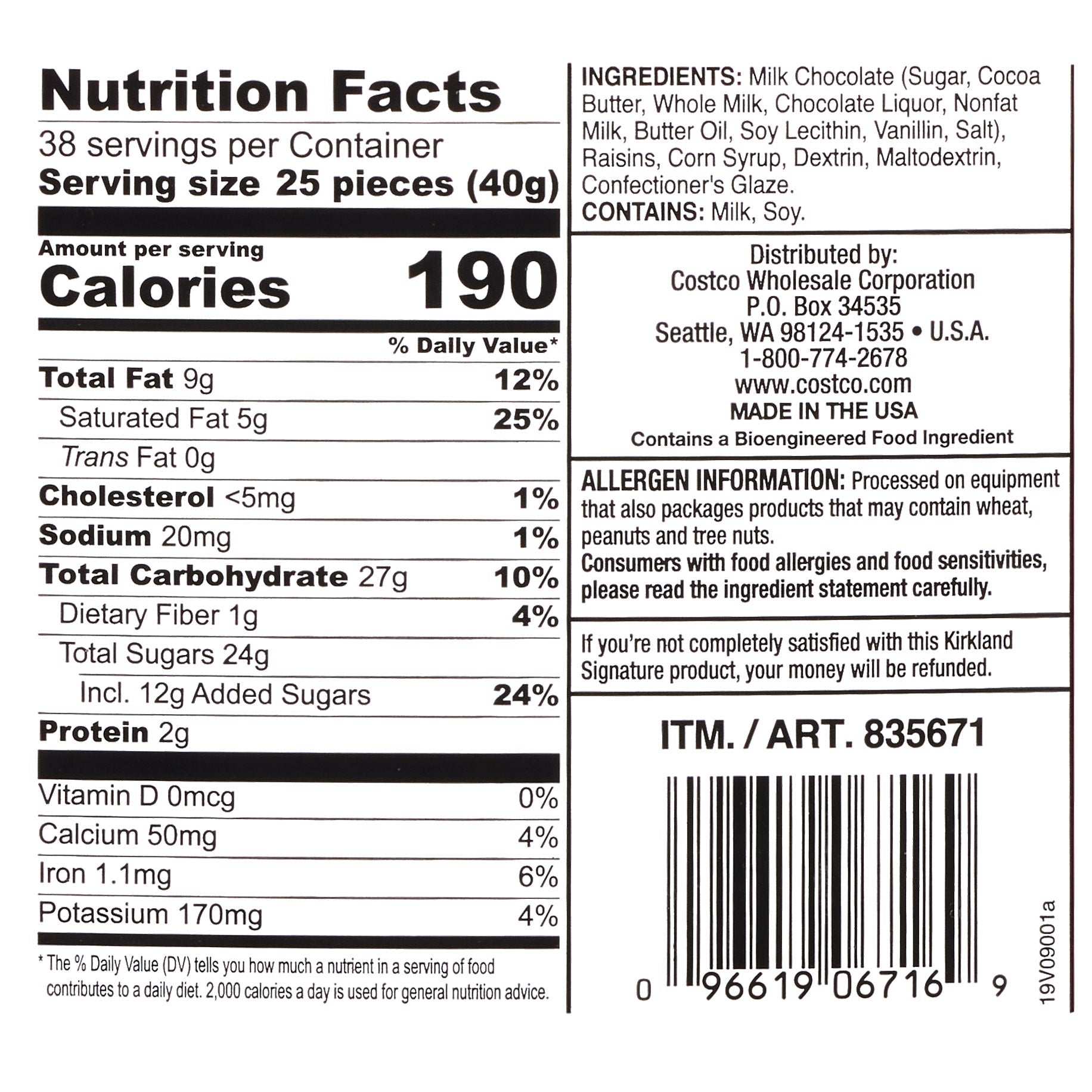 Kirkland Signature Raisins, Milk Chocolate, 3.4 lb