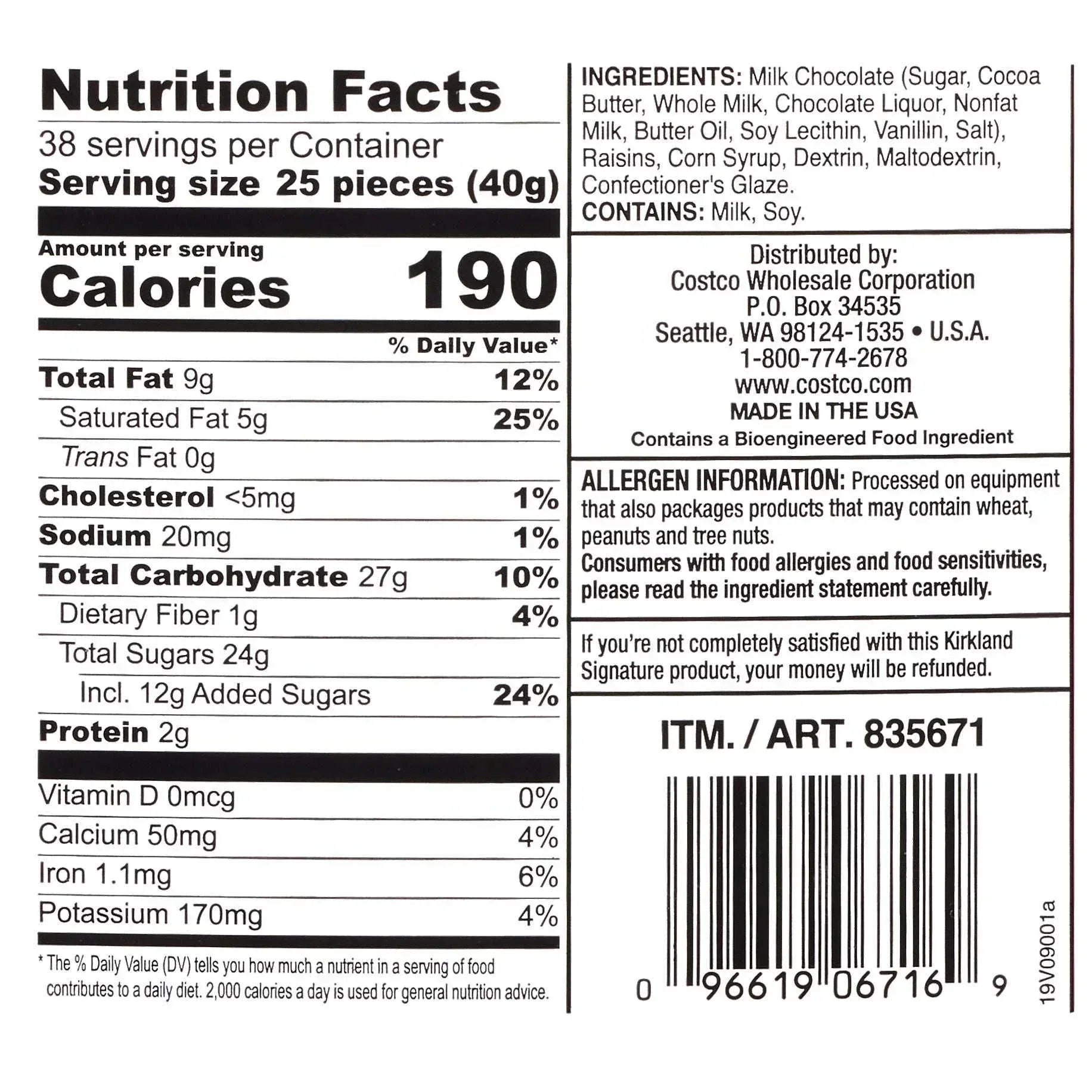 Kirkland Signature Raisins, Milk Chocolate, 3.4 lb