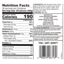 Nutrition Facts panel for milk chocolate raisins with barcode on jar