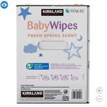 Baby wipes box back with ingredient panel and use directions, flip-top lid
