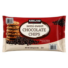 Semi-sweet chocolate chips bag with cookie stack photo and chip graphic