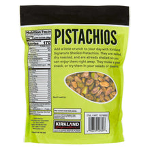 Kirkland Signature pistachios bag with Nutrition Facts panel