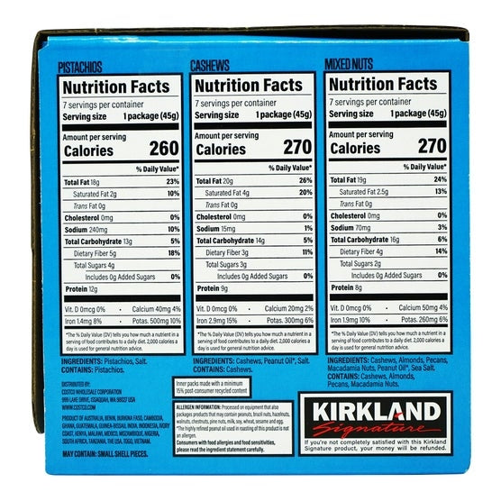 Kirkland Signature Snacking Nuts Variety Pack, 1.6 oz, 21-count