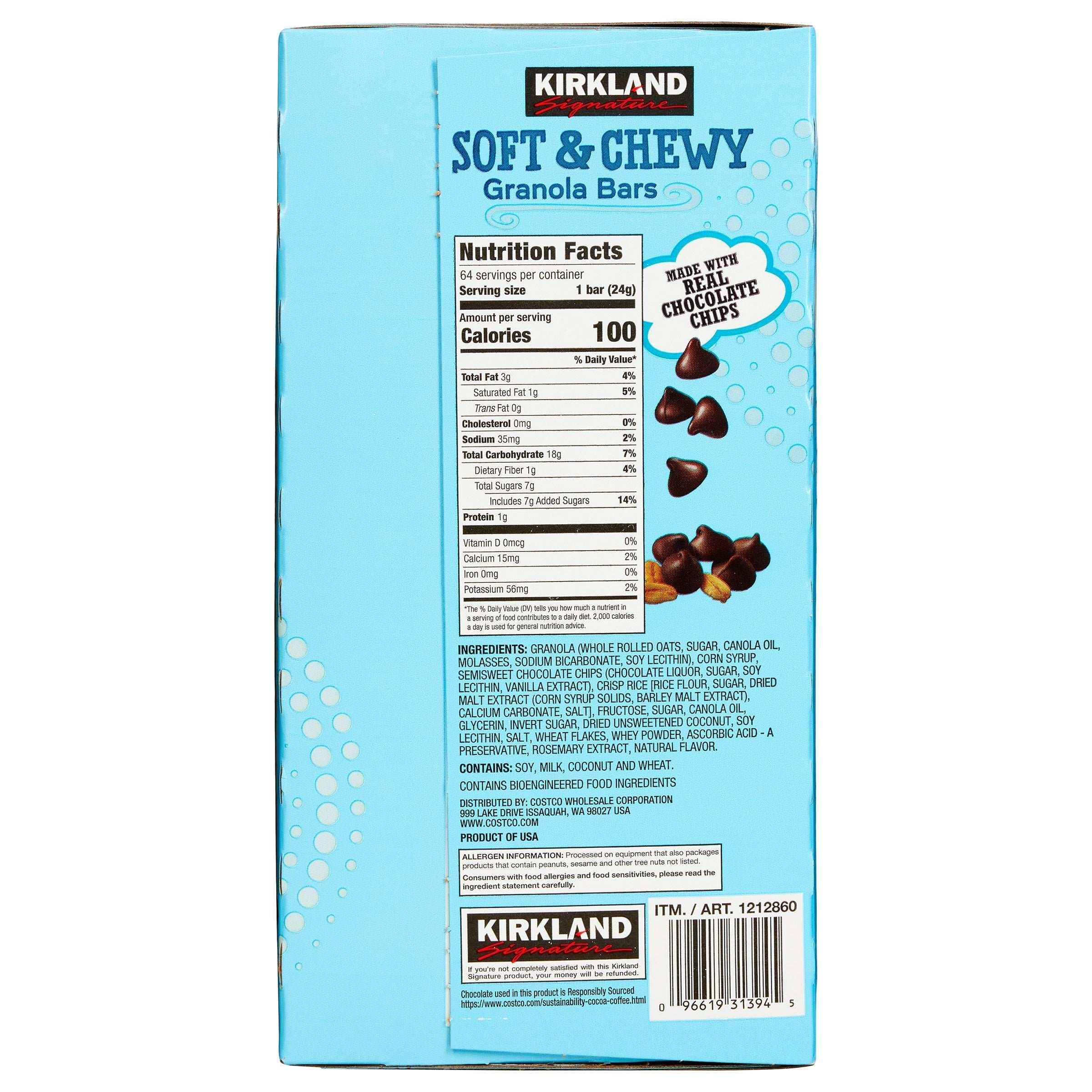 Kirkland Signature Soft & Chewy Granola Bars, 0.85 oz, 64-count