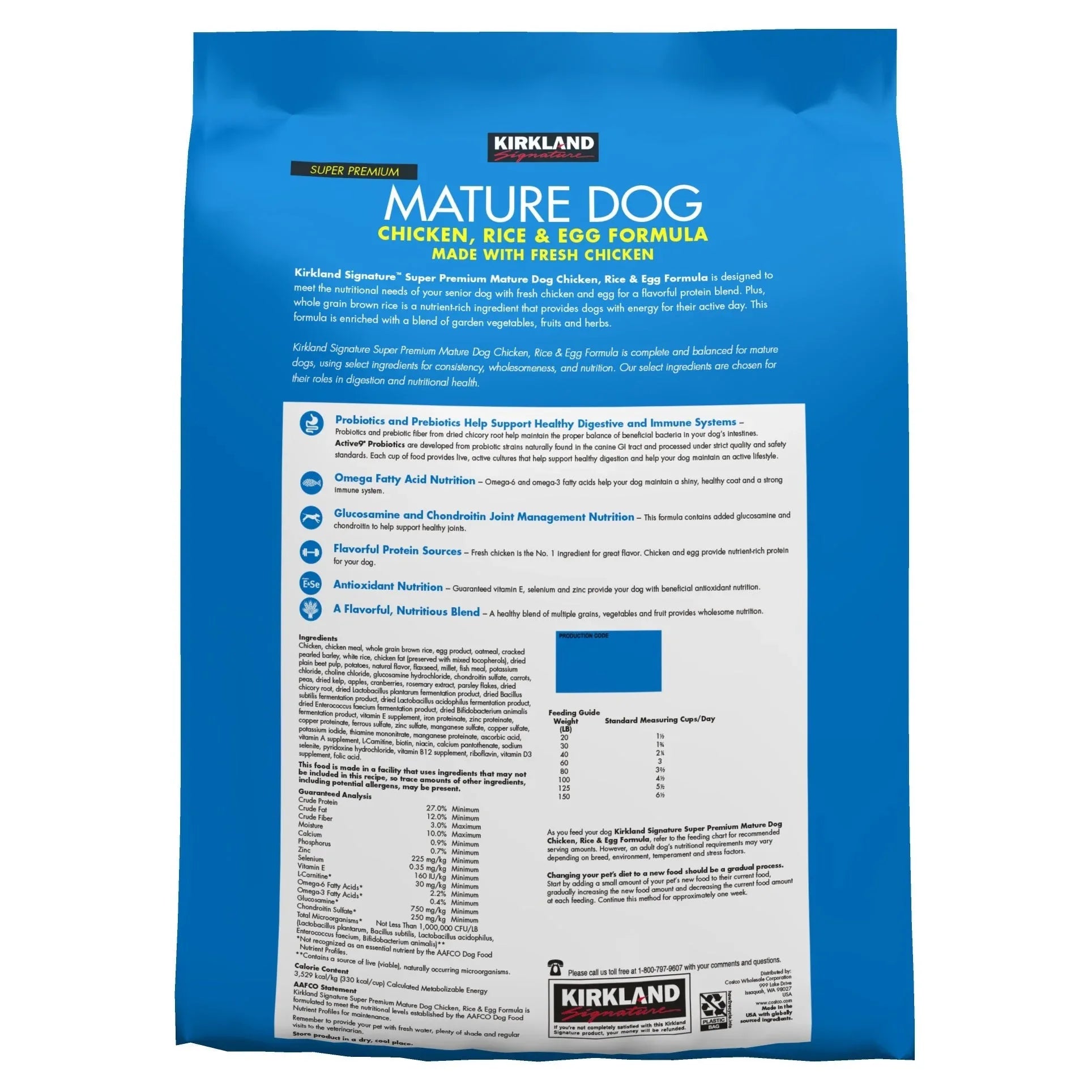 Kirkland Signature Super Premium Mature Dog Food, Chicken, Rice & Egg, 25 lbs - USA MEGA SHOP