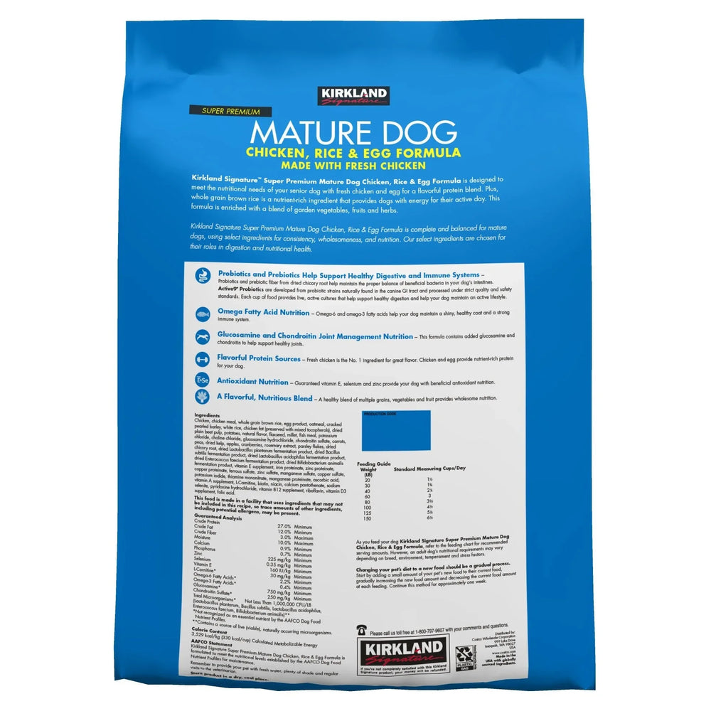 Kirkland Signature Super Premium Mature Dog Food, Chicken, Rice & Egg, 25 lbs - USA MEGA SHOP