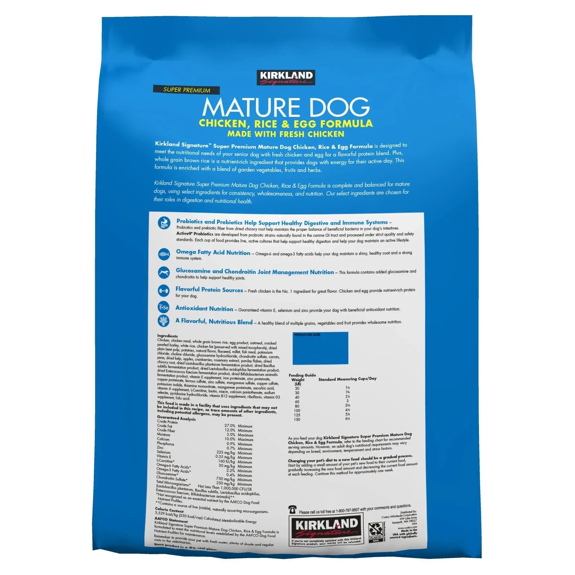 Kirkland Signature Super Premium Mature Dog Food, Chicken, Rice & Egg, 25 lbs