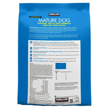 Mature dog food bag with ingredients list and guaranteed analysis panel