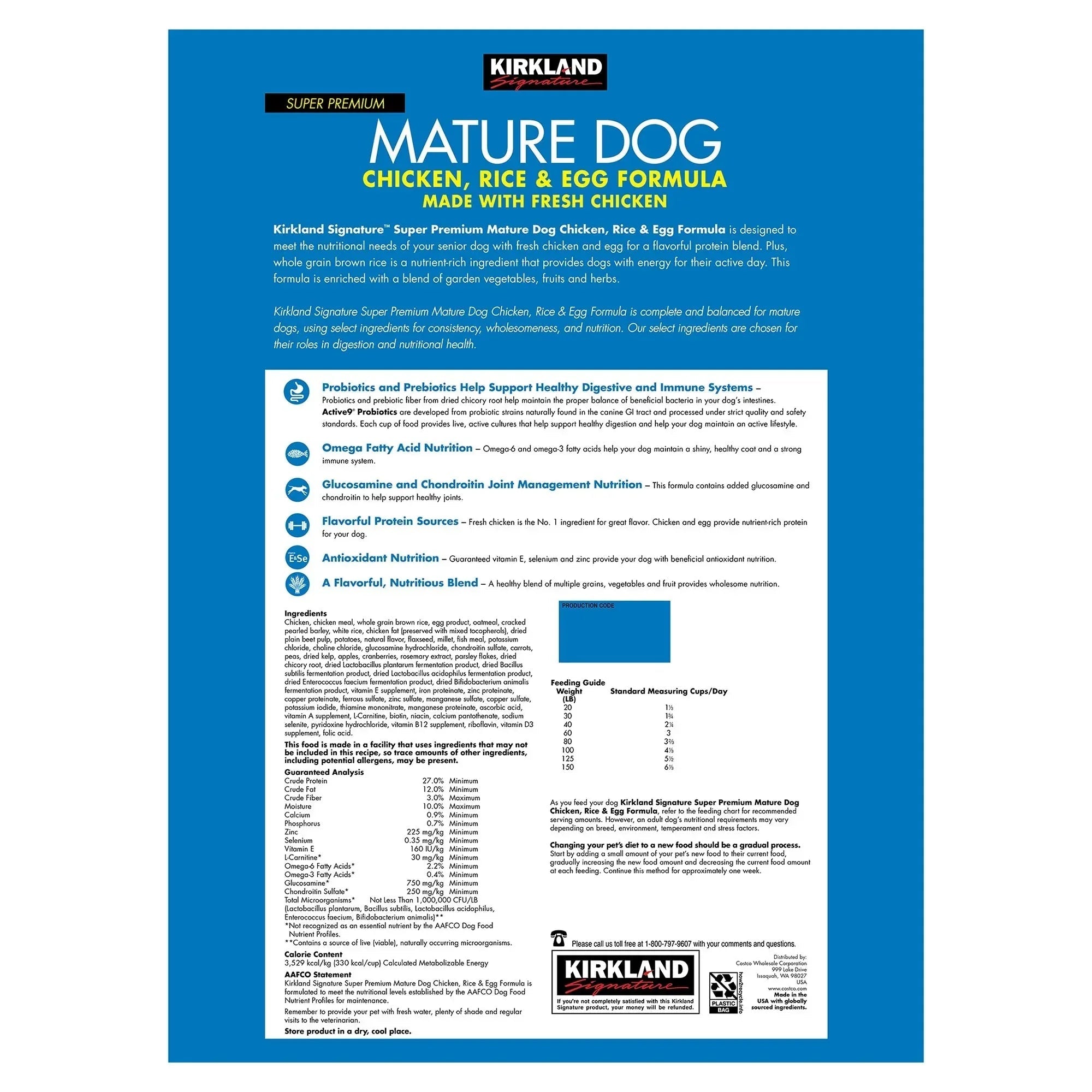 Kirkland Signature Super Premium Mature Dog Food, Chicken, Rice & Egg, 25 lbs