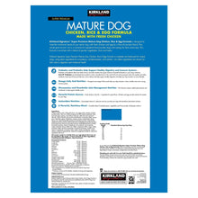 Mature dog food bag with feeding directions and nutritional information