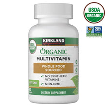 Organic multivitamin supplement bottle with front label, 80 coated tablets
