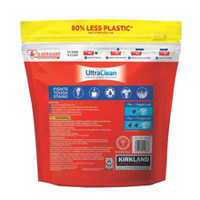 Kirkland Signature UltraClean HE laundry detergent pacs pouch back with directions and icons