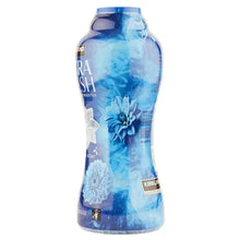 Kirkland Ultra Fresh in-wash scent booster bottle, side view with blue flowers