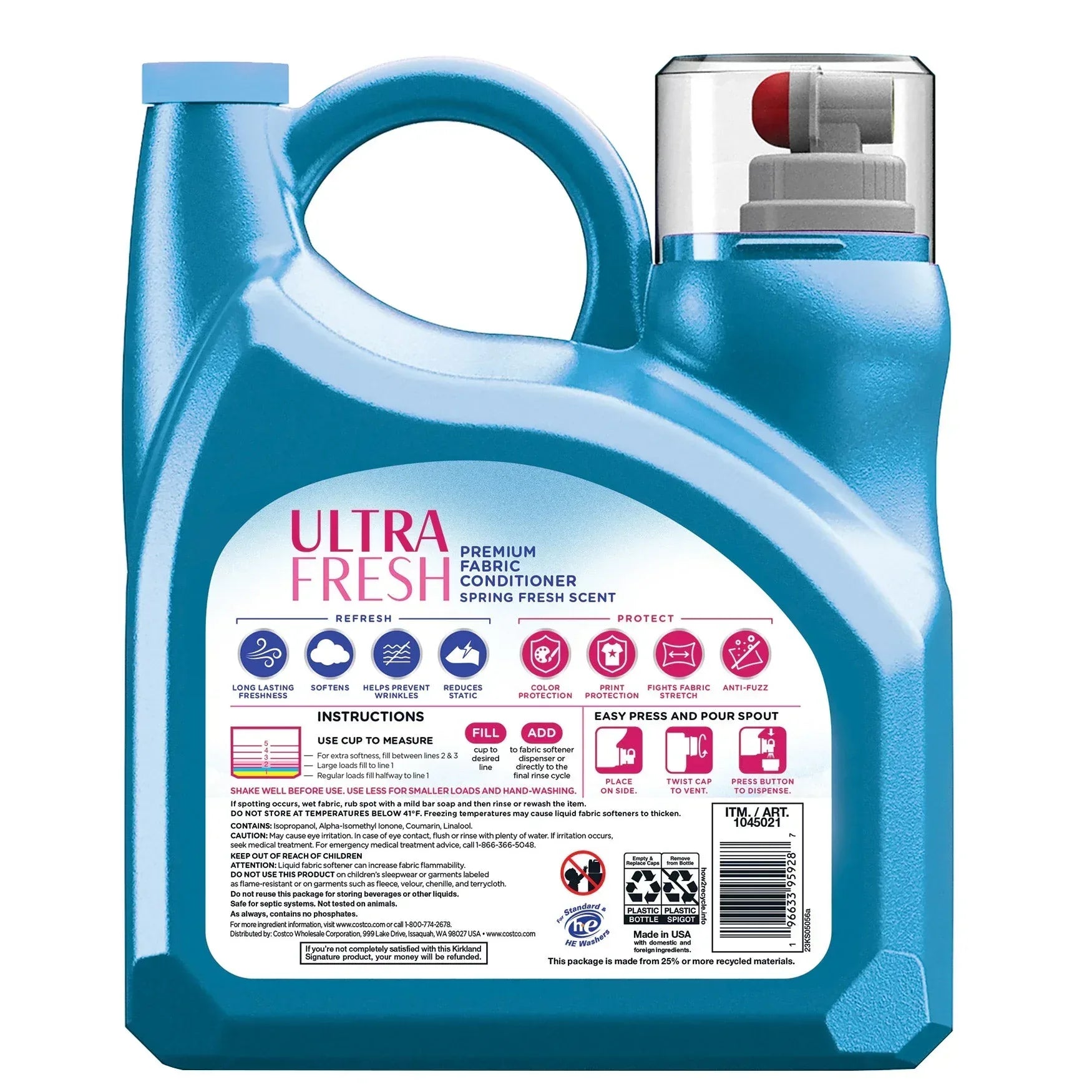 Kirkland Signature Ultra Fresh Premium Fabric Conditioner, 276 Loads, 187 fl oz