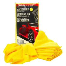 Yellow microfiber towels, folded and stacked