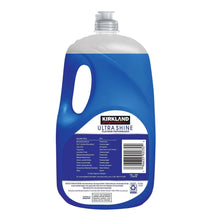 Kirkland Signature UltraShine liquid dish soap back label with barcode and instructions
