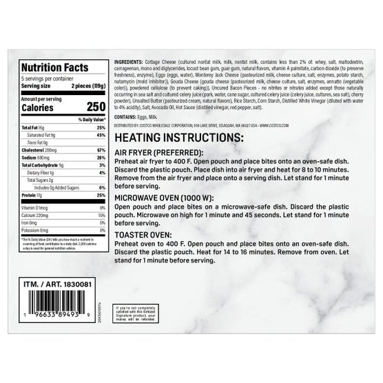 Kirkland Signature Uncured Bacon and Gouda Egg Bites, 10-count