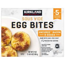 Sous vide egg bites package with uncured bacon and gouda, 10-count label