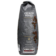 Back of whole bean French roast coffee bag with printed product info