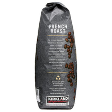 Kirkland Signature French roast whole bean coffee bag side with product text