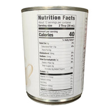 Evaporated milk can Nutrition Facts label with serving size and calories