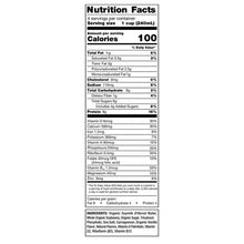 Organic soy beverage nutrition facts panel on carton