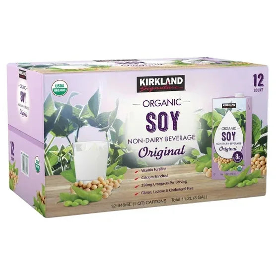 Kirkland Signature, Organic Soy Beverage, Plain, 32 fl oz, 12-Count