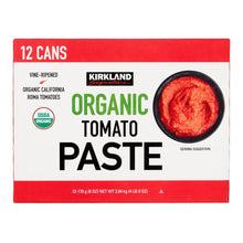 12-pack organic tomato paste carton front with tomato paste label